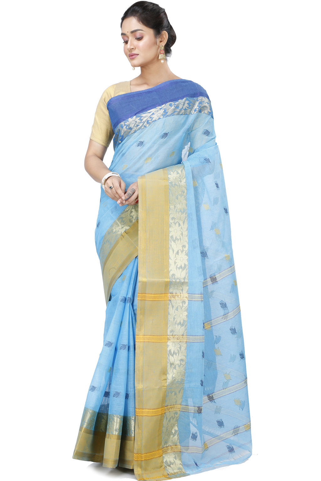 Sky Blue Pure Cotton Geena Tant Saree (198)